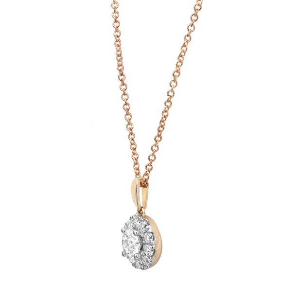 0.75Cttw Prong Set Round Cut Diamond Halo Pendant Necklace 14K Yellow Gold - Picture 3 of 6